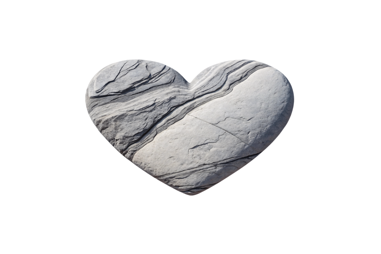 A heart-shaped stone with subtle, darker streaks and cracks, highlighting natural imperfections and the unique charm of weathered textures png