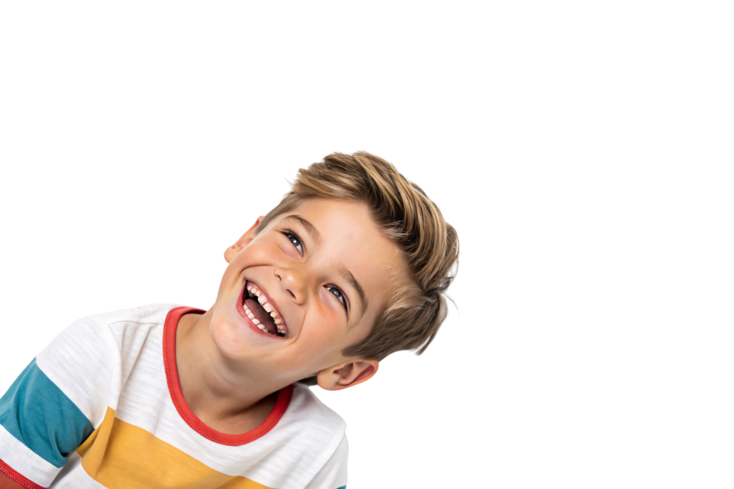 A confident young boy stands with hands in his pockets, wearing denim jeans and a striped shirt, exuding charm and youthful style png