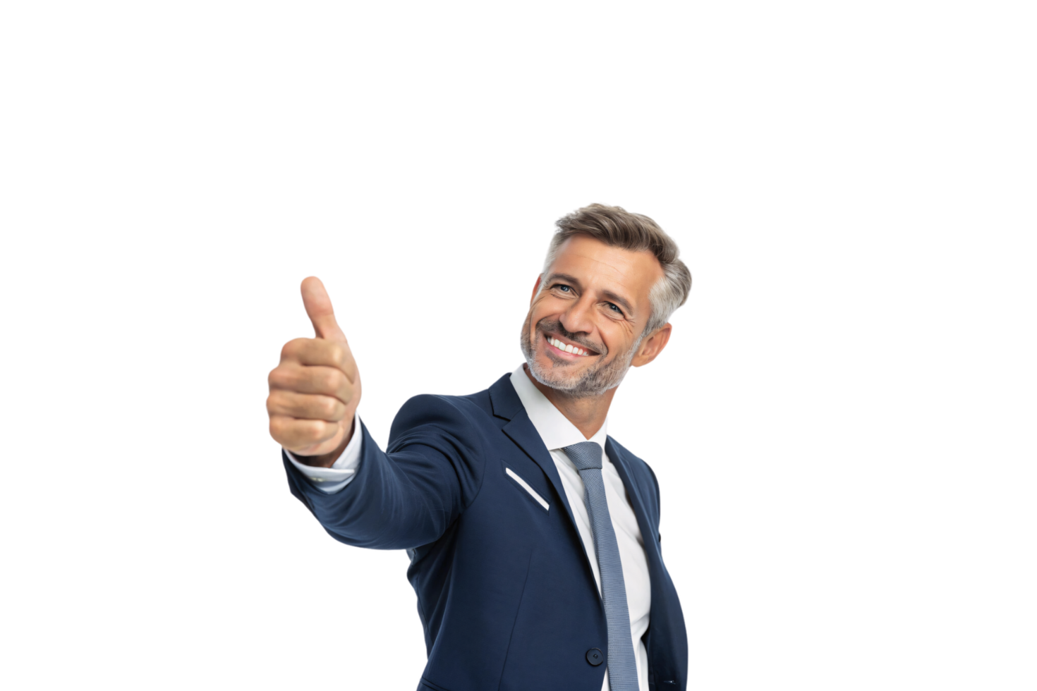 A suited man flashes a thumbs up with a charismatic grin, symbolizing confidence, approval, and a winning attitude in a formal setting png