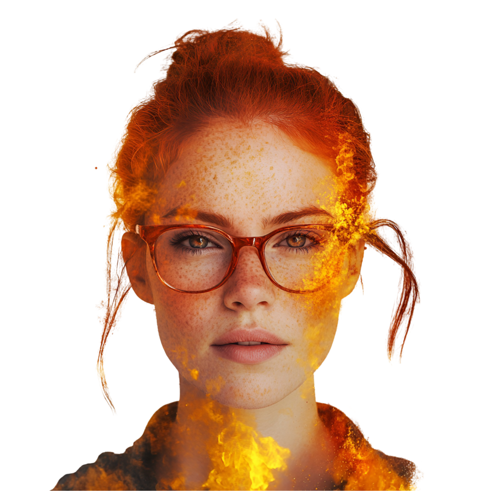 Red-Haired Woman In Fire Transparent Background png
