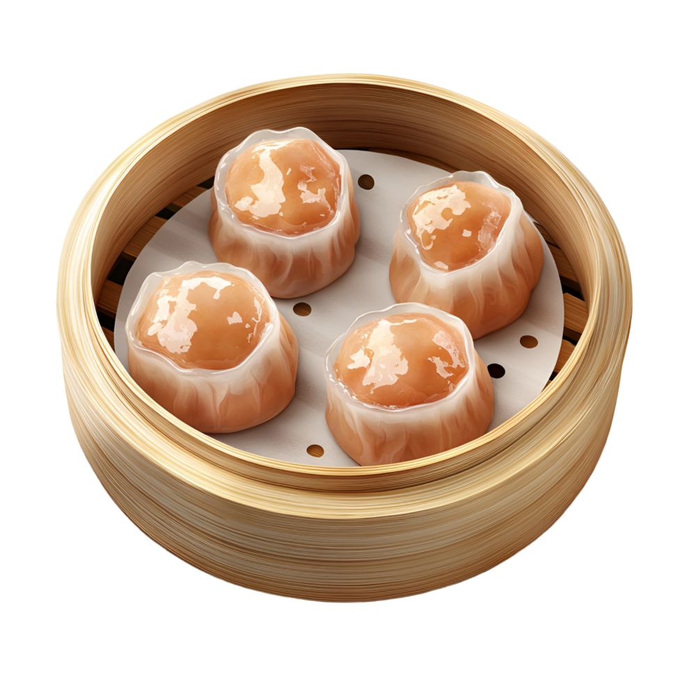 Steamed Dumplings In Wooden Container Transparent Background png