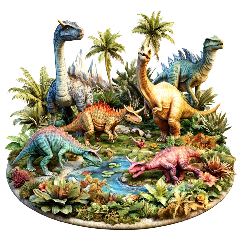 Jurassic Dinosaur Island Scene Transparent Background png