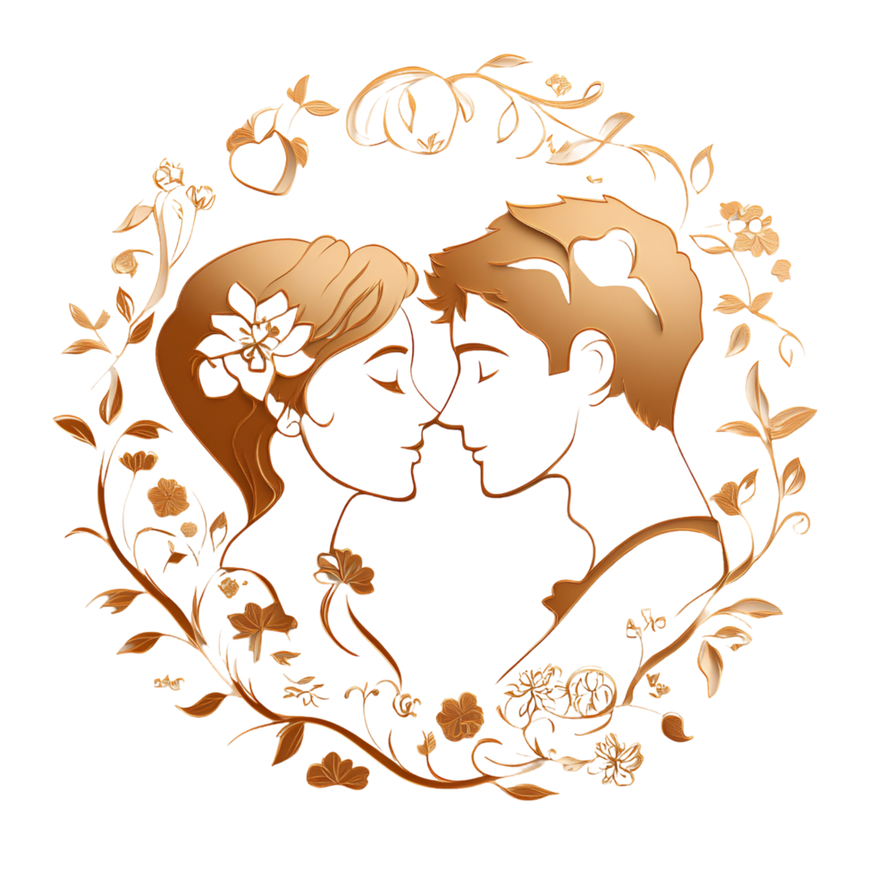 Couple Paper Art With Floral Border Transparent Background png