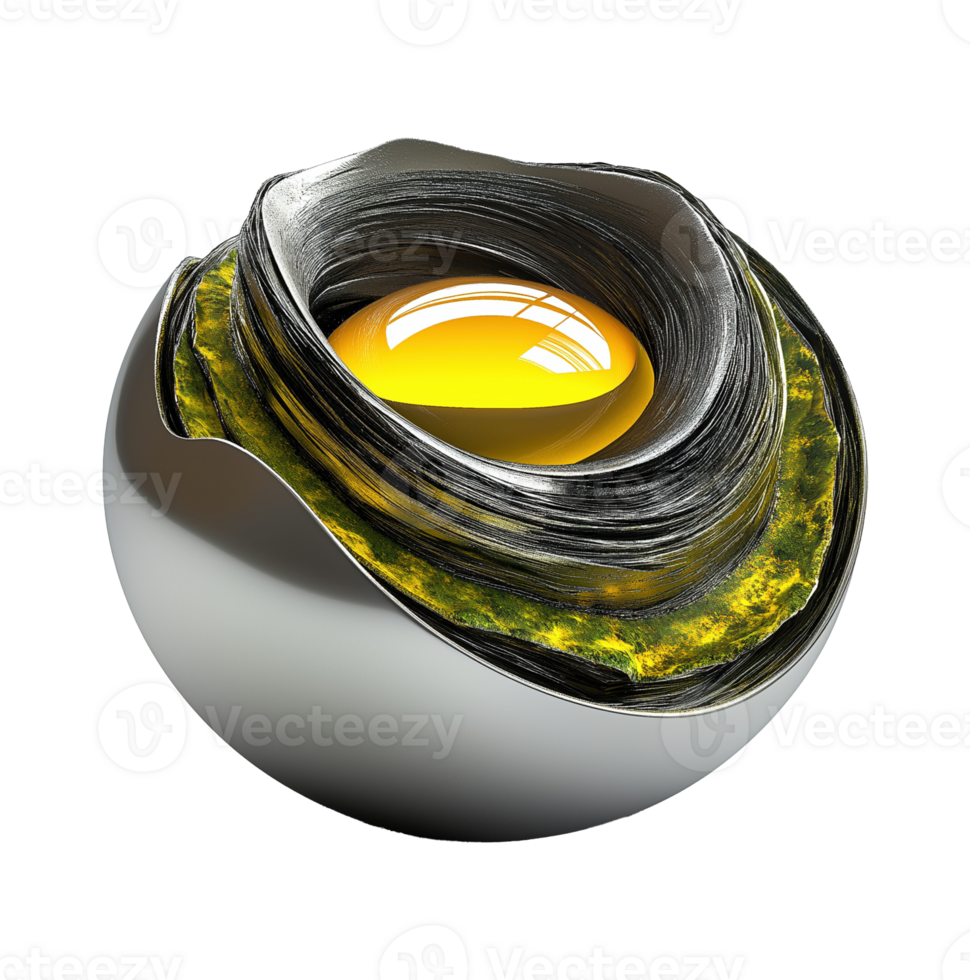 Abstract mechanical eye with metallic layers transparent image. Robotic aesthetics isolated cutout 3d render. Scifi innovation. Cybernetic enhancement cut out clipart design element png