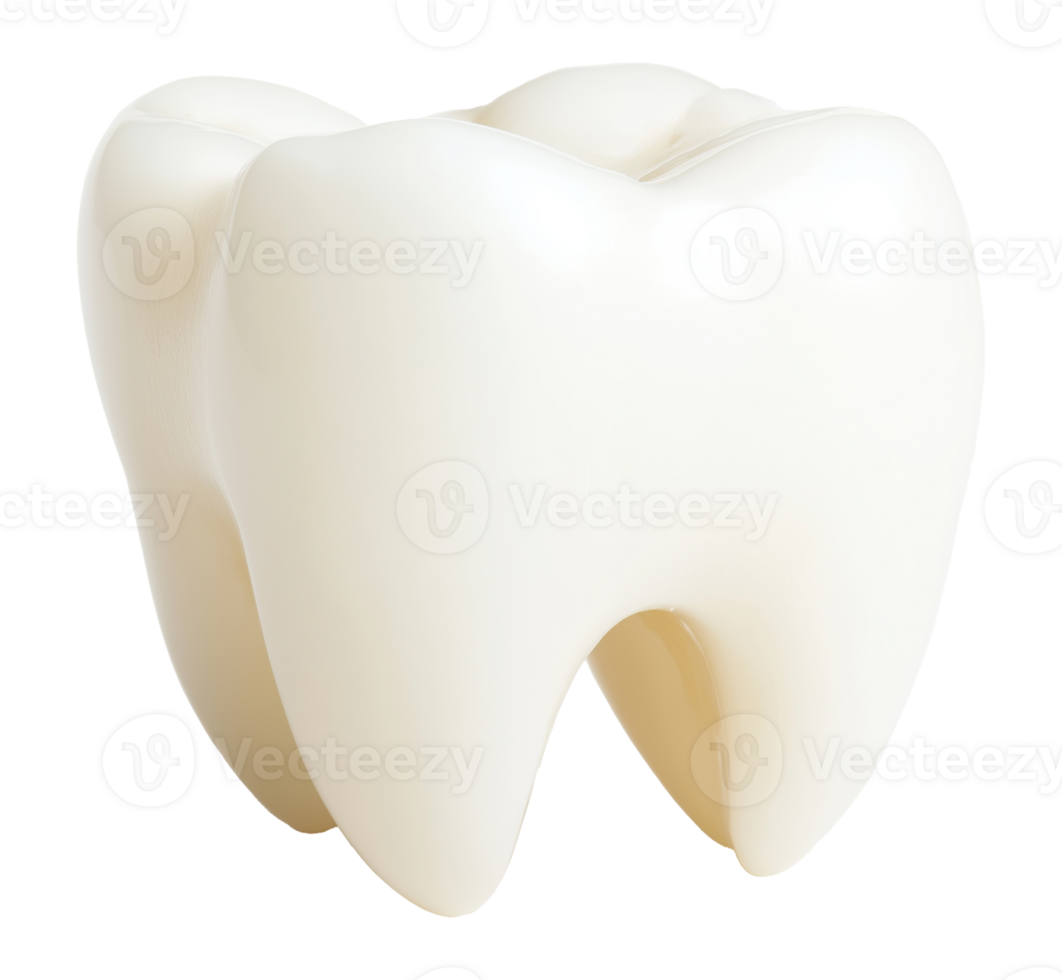 Realistic molar tooth with natural smooth texture transparent image. Dental health, oral hygiene isolated cutout 3d render. Cosmetic dentistry model cut out clipart design element png