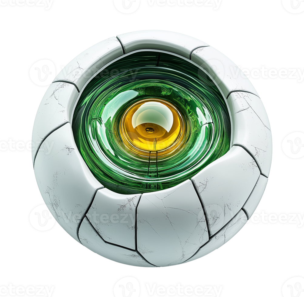 High-tech artificial eye with glowing iris transparent image. Synthetic vision. Futuristic technology isolated cutout 3d render. Robotic component cut out clipart design element png
