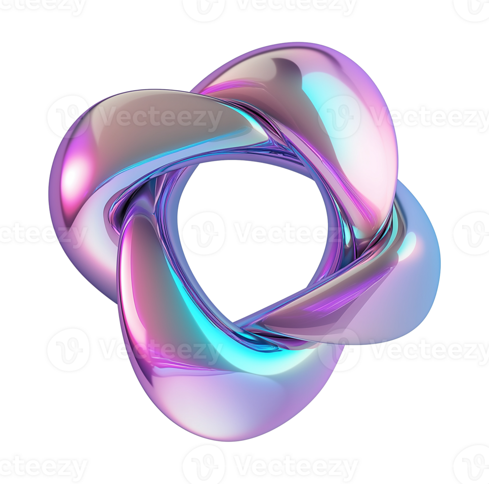 Mesmerizing metallic abstract shape transparent image. Futuristic and sci-fi aesthetics isolated cutout 3d render. Iridescent object. Modern sculpture cut out clipart design element png