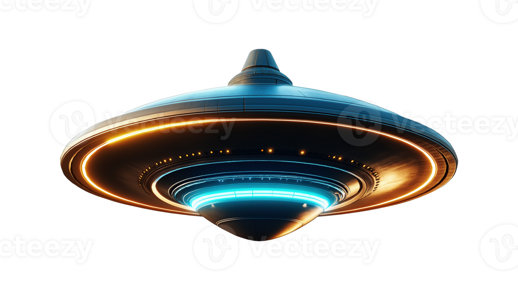 Glowing sci-fi UFO hovering in space image isolated transparent. Futuristic saucer. Advanced spacecraft. Unidentified extraterrestrial object cutout element photography png