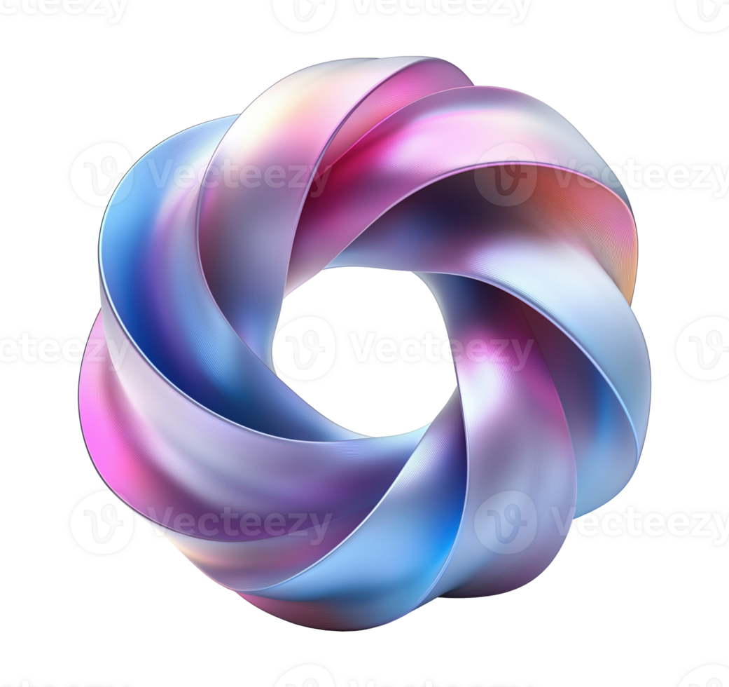 Elegant twisted metallic loop in soft pastel tones transparent image. Futuristic abstract aesthetics isolated cutout 3d render. Artistic abstraction cut out clipart design element png