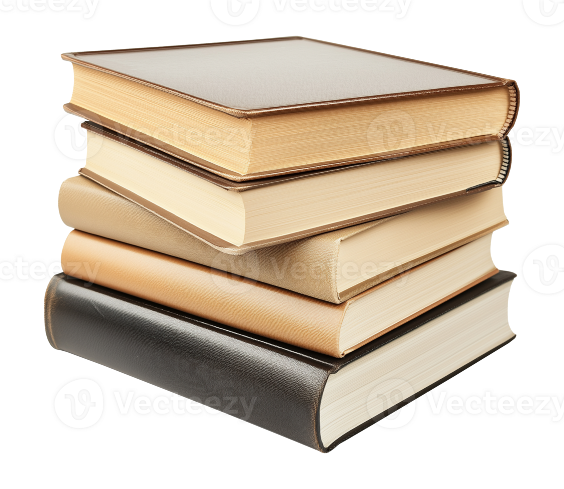 Stack of hardcover leather bound books image isolated transparent. Vintage literature. Intellectual pursuit. Classic volumes cutout element object photography png