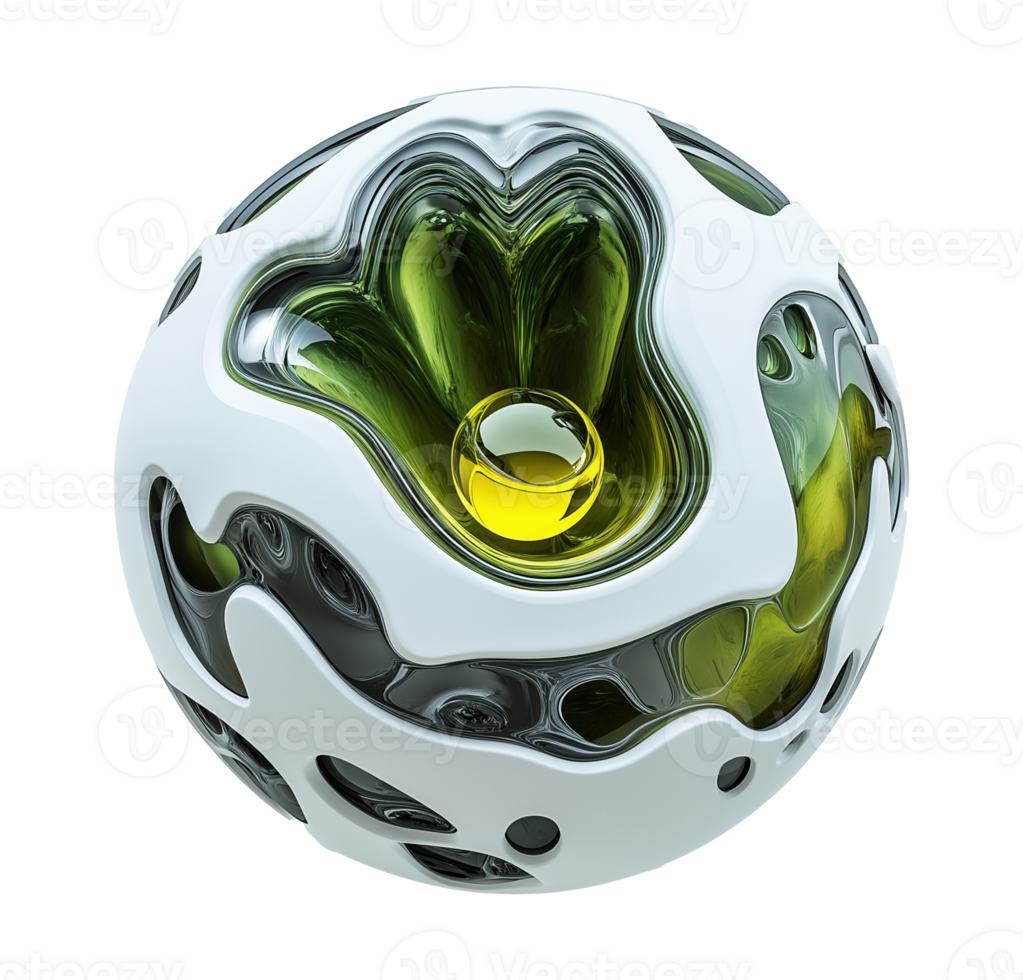 Organic biomechanical eye with liquid core transparent image. Advanced robotics isolated cutout 3d render. Cyberpunk aesthetic futuristic sci-fi cut out clipart design element png