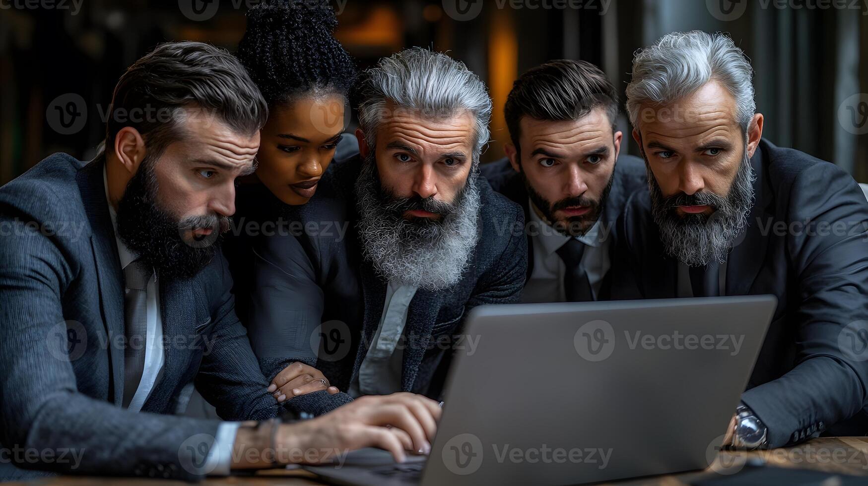 Colleagues leaning over a laptop, engaged in productive conversation in a bright, open office environment photo