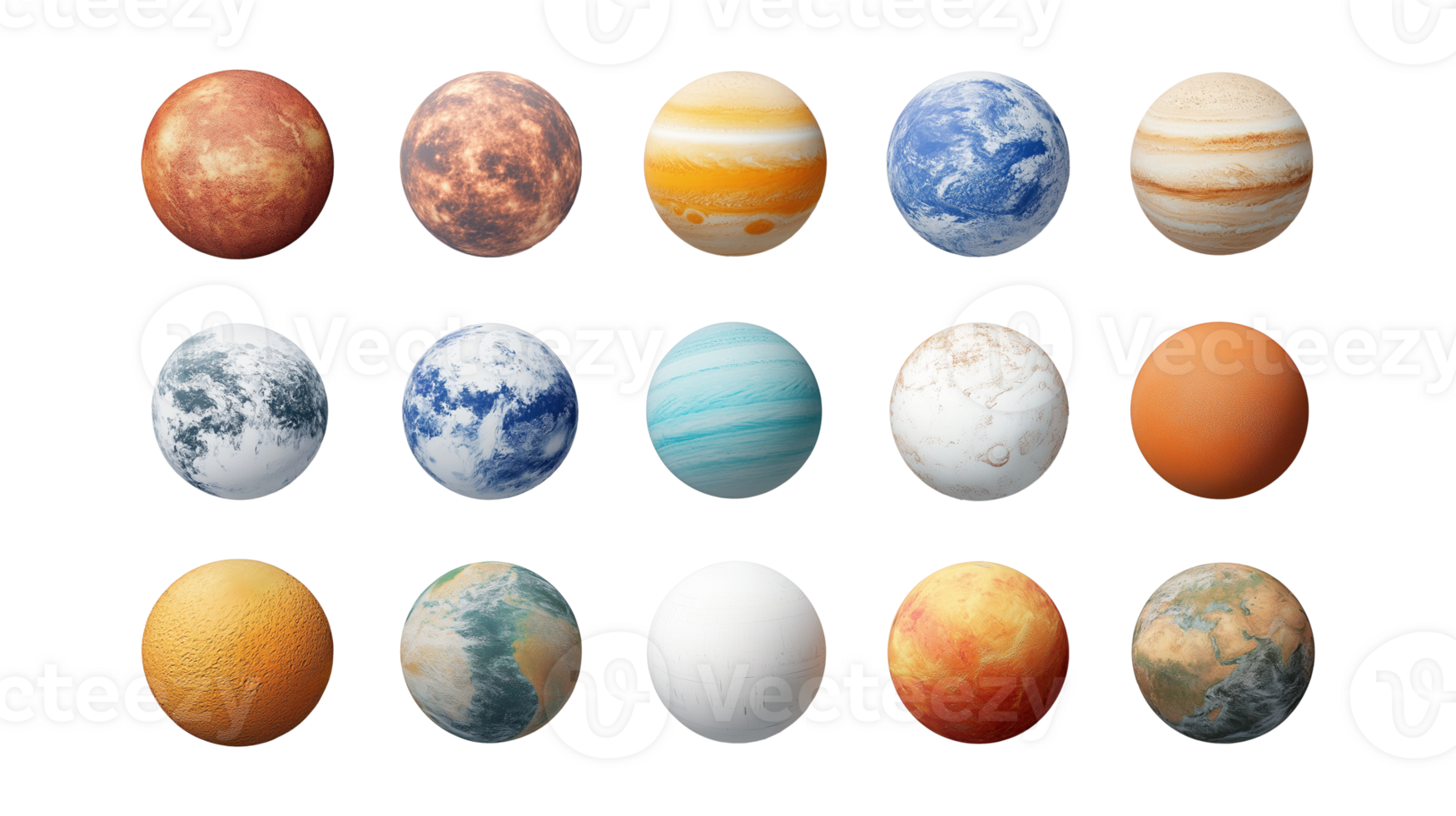 Cosmic bodies and detailed planets image set isolated transparent, . Celestial objects cut outs collection. Astronomy astrophysics. Planetary science universe cutouts elements png