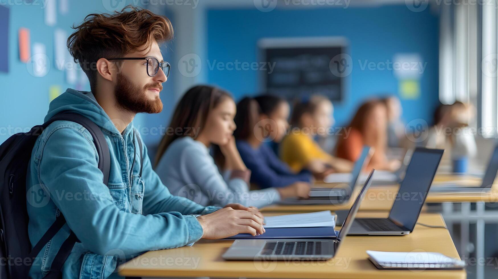 illustration of people in a training hall, isometric view teacher delivering information in a company setting photo