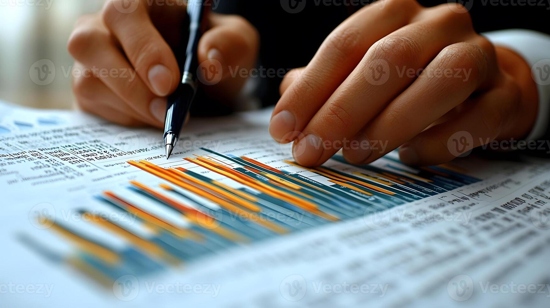 Business training seminar with experienced mentor explaining charts, reports, and strategy diagrams to focused attendees photo