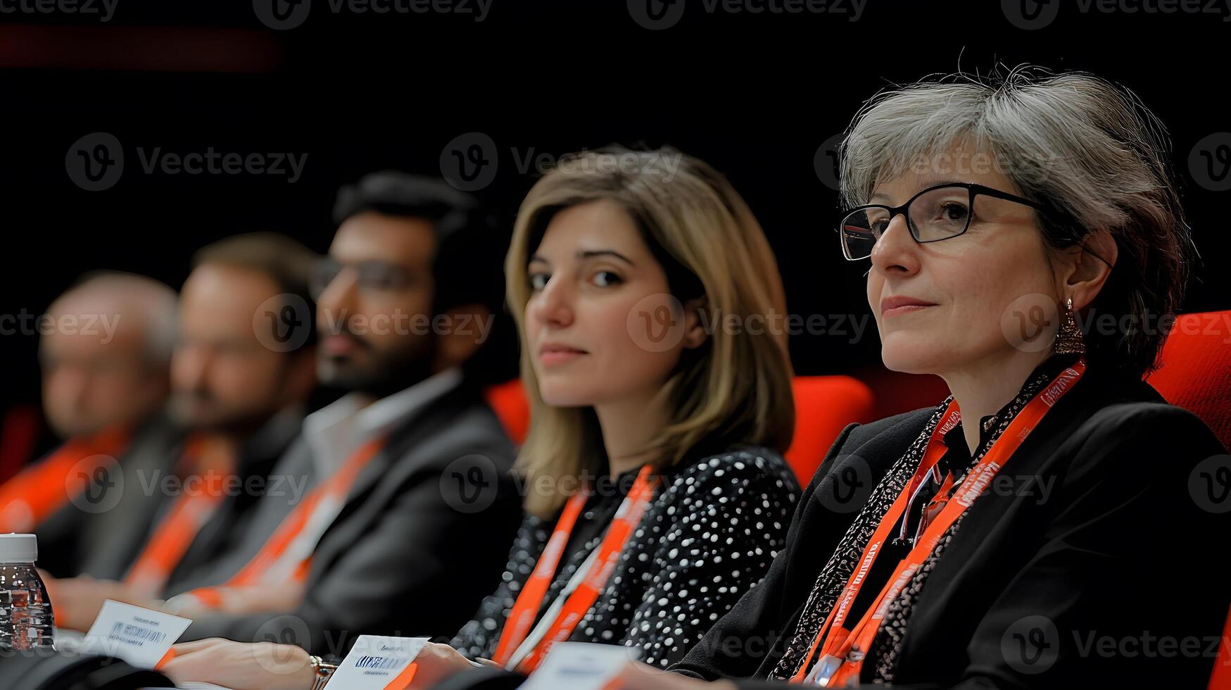 Diverse team attending business training session in open office, seated in rows, focused on the presenter photo
