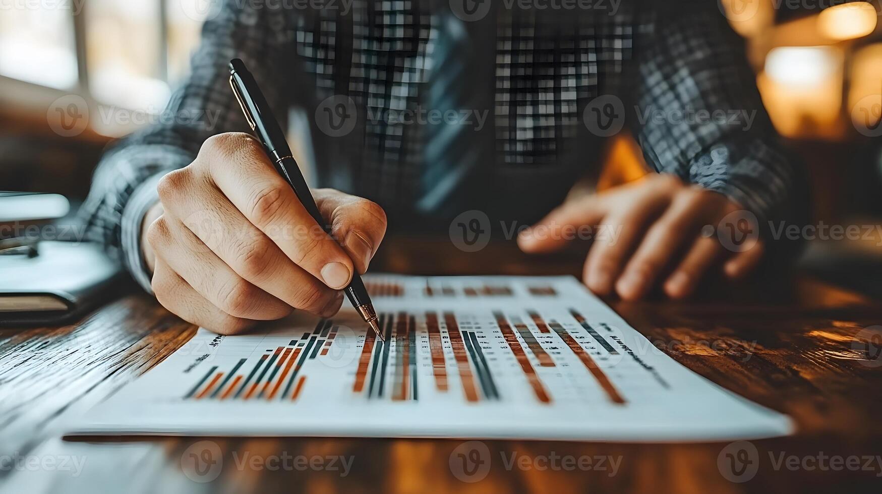 Business data assistant with real-time analysis and digital graphs in modern tech workspace photo