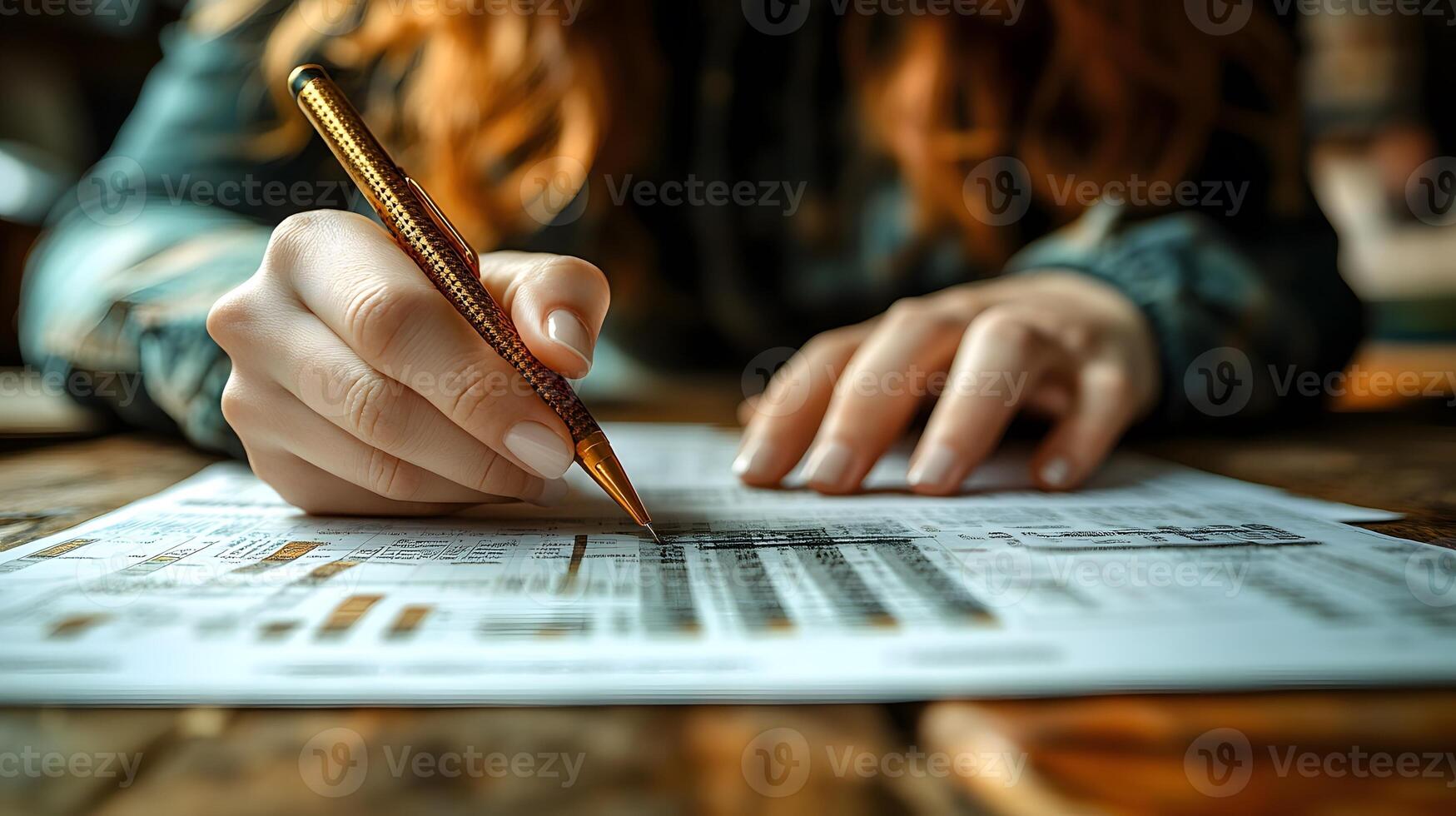 Banking innovation, professional reviewing financial digital link tech with data visuals photo