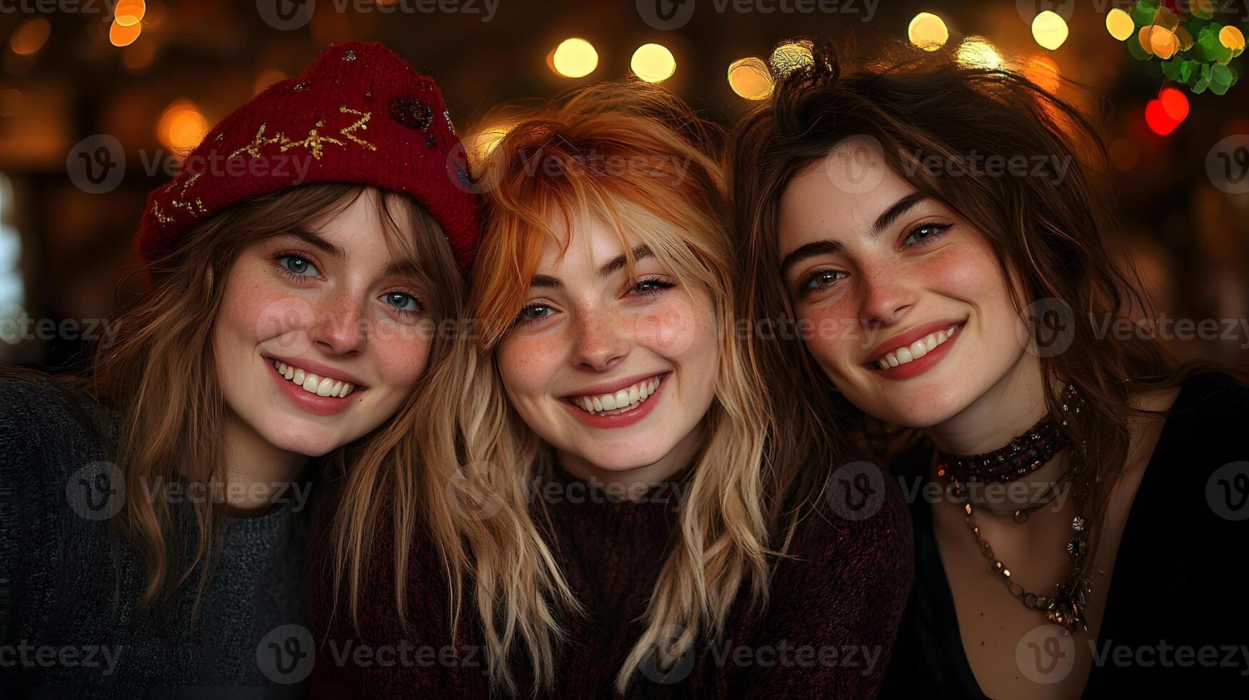 Friends laughing and bonding focused on phone screen, enjoying shared connection photo