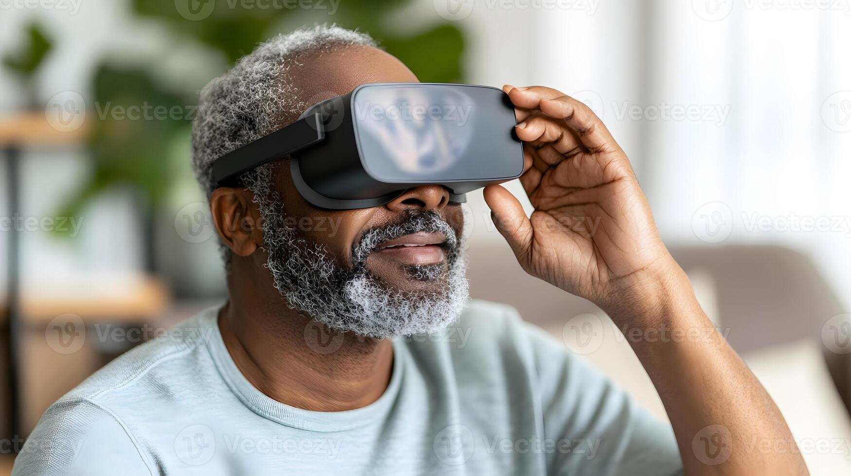 A professional analyzing complex data with futuristic hologram elements in a modern office. photo