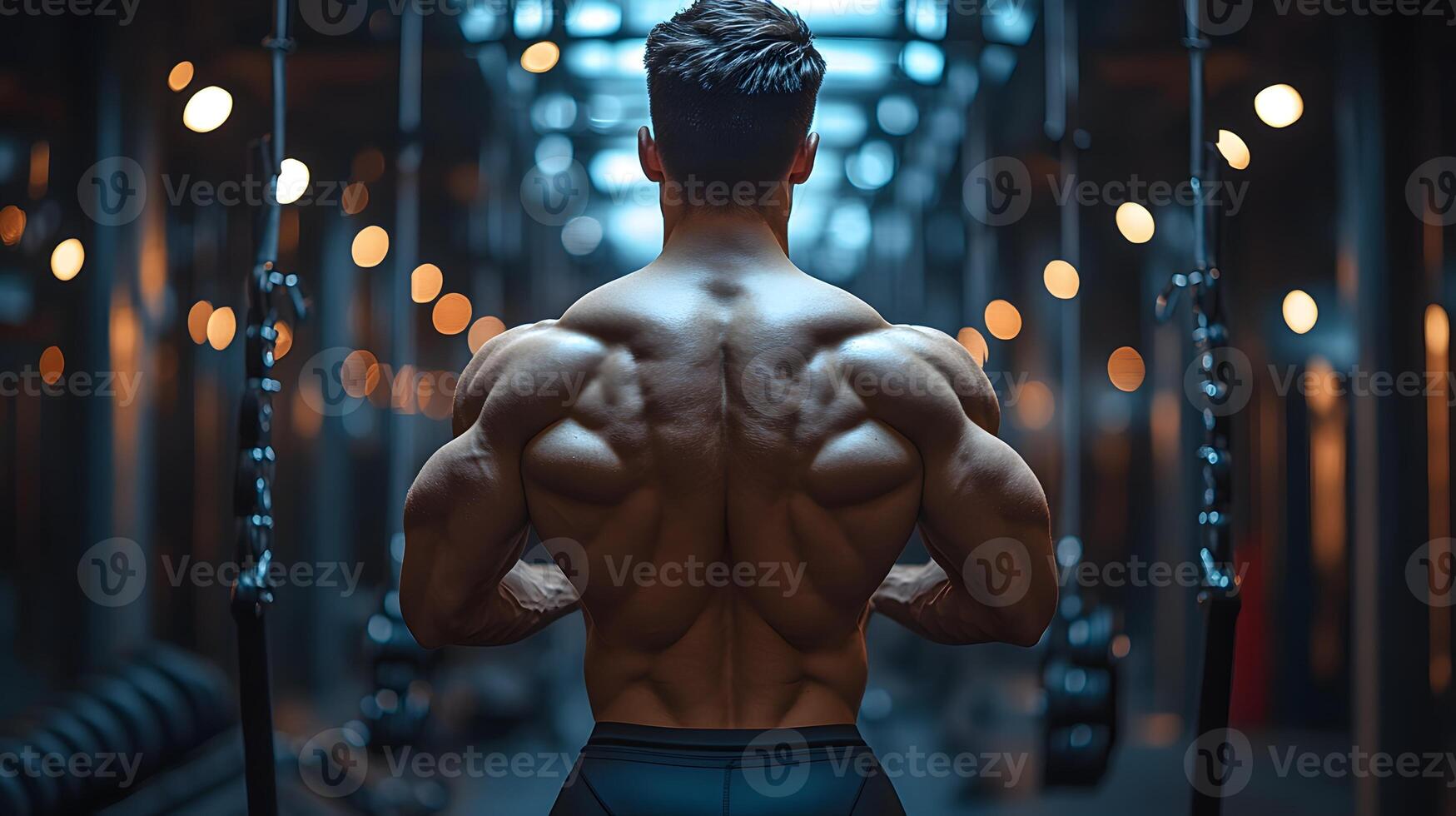 Fitness coach showing functional strength workout modern equipment. photo