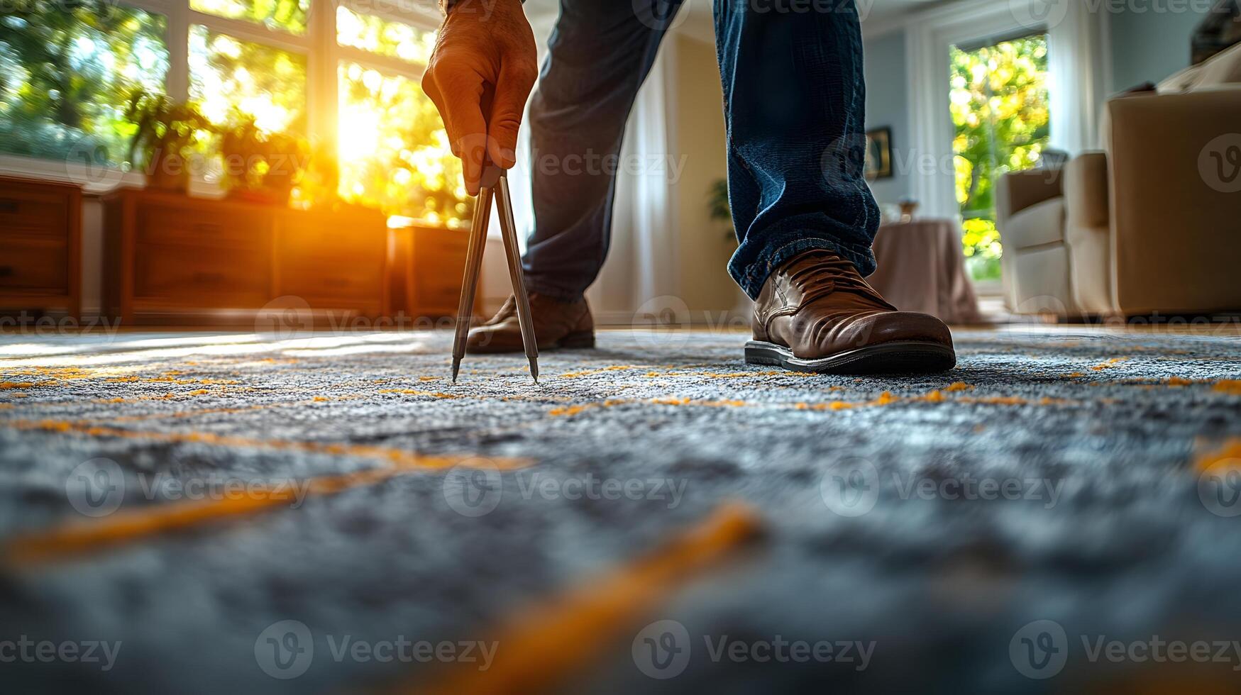 House appraiser measuring property dimensions with tools, focus on accuracy, natural light photo