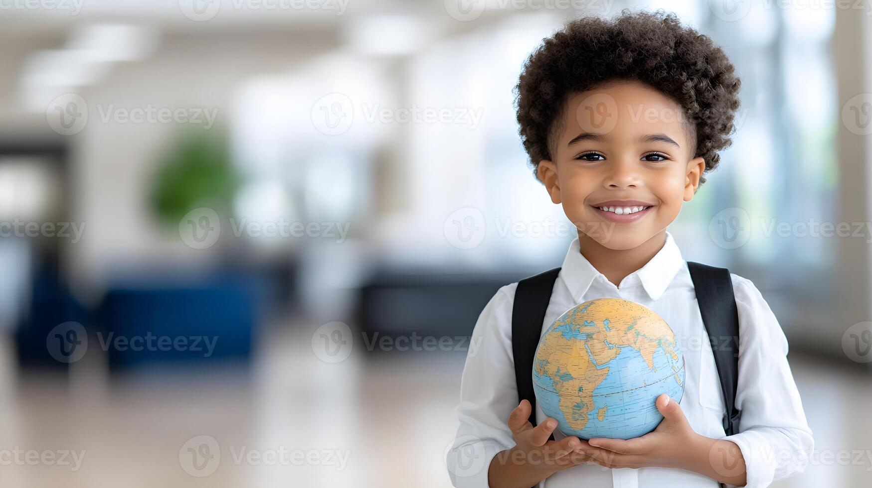 A child holding a small model globe, with a focus on learning and discovery photo