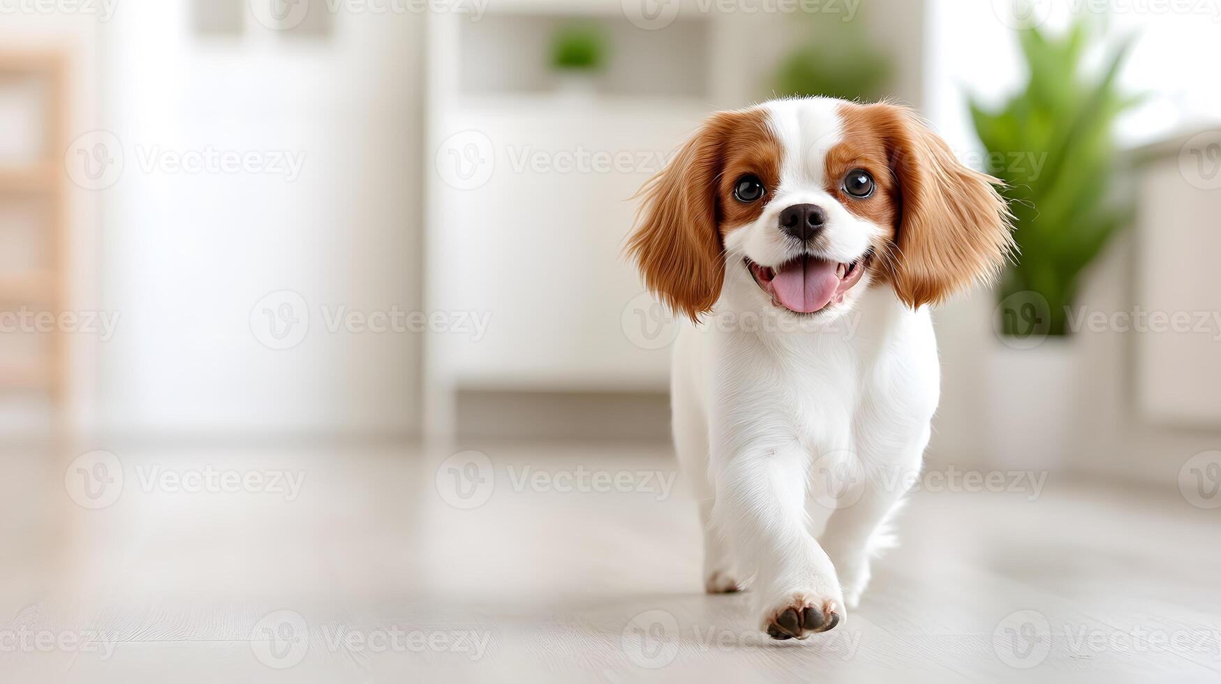 Pet owner walking out of a clinic with happy spayed dog, responsible ownership, 3D rendering photo