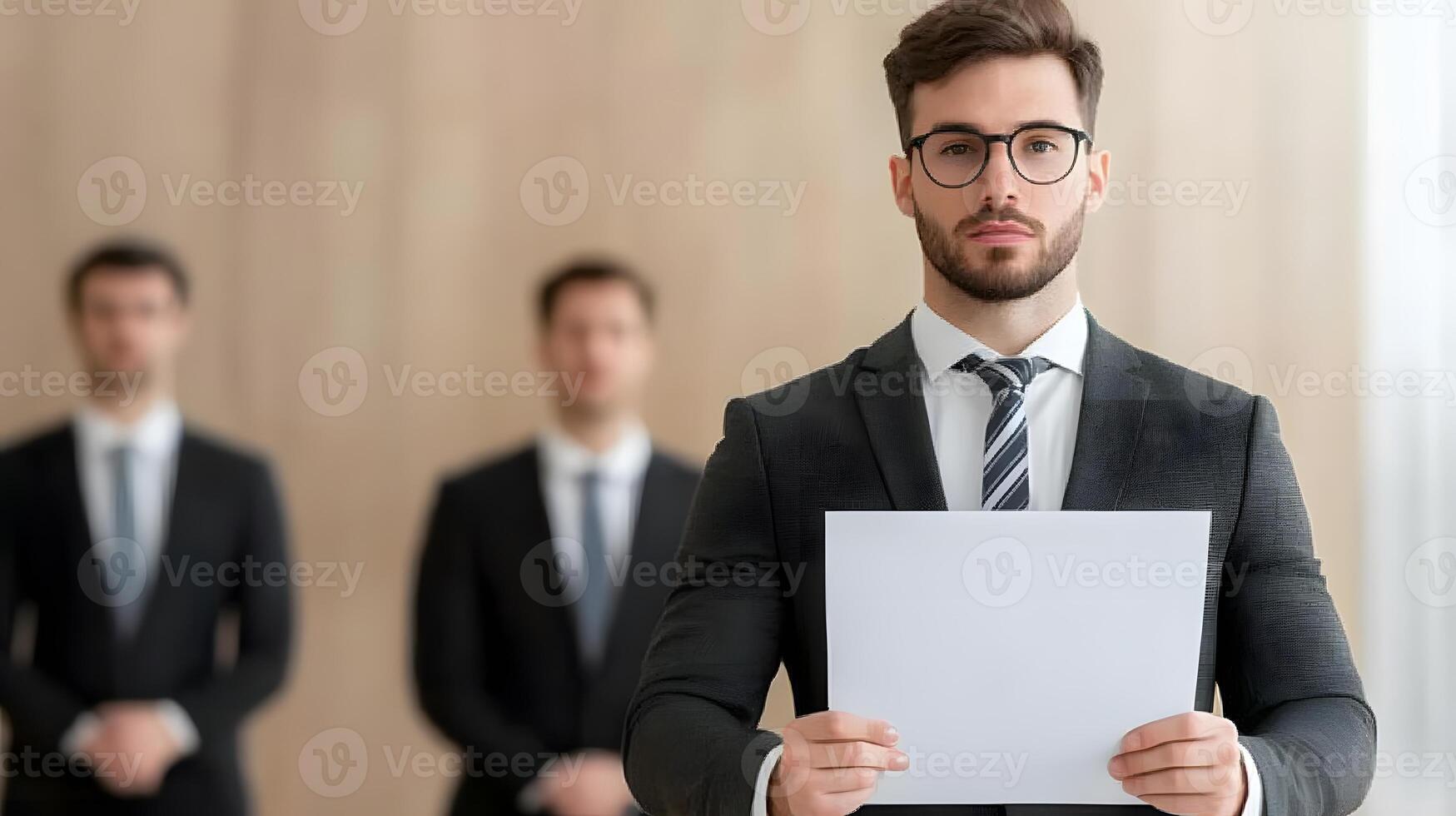 Motivational CEO addressing a team in a bright boardroom, setting targets for the New Year photo