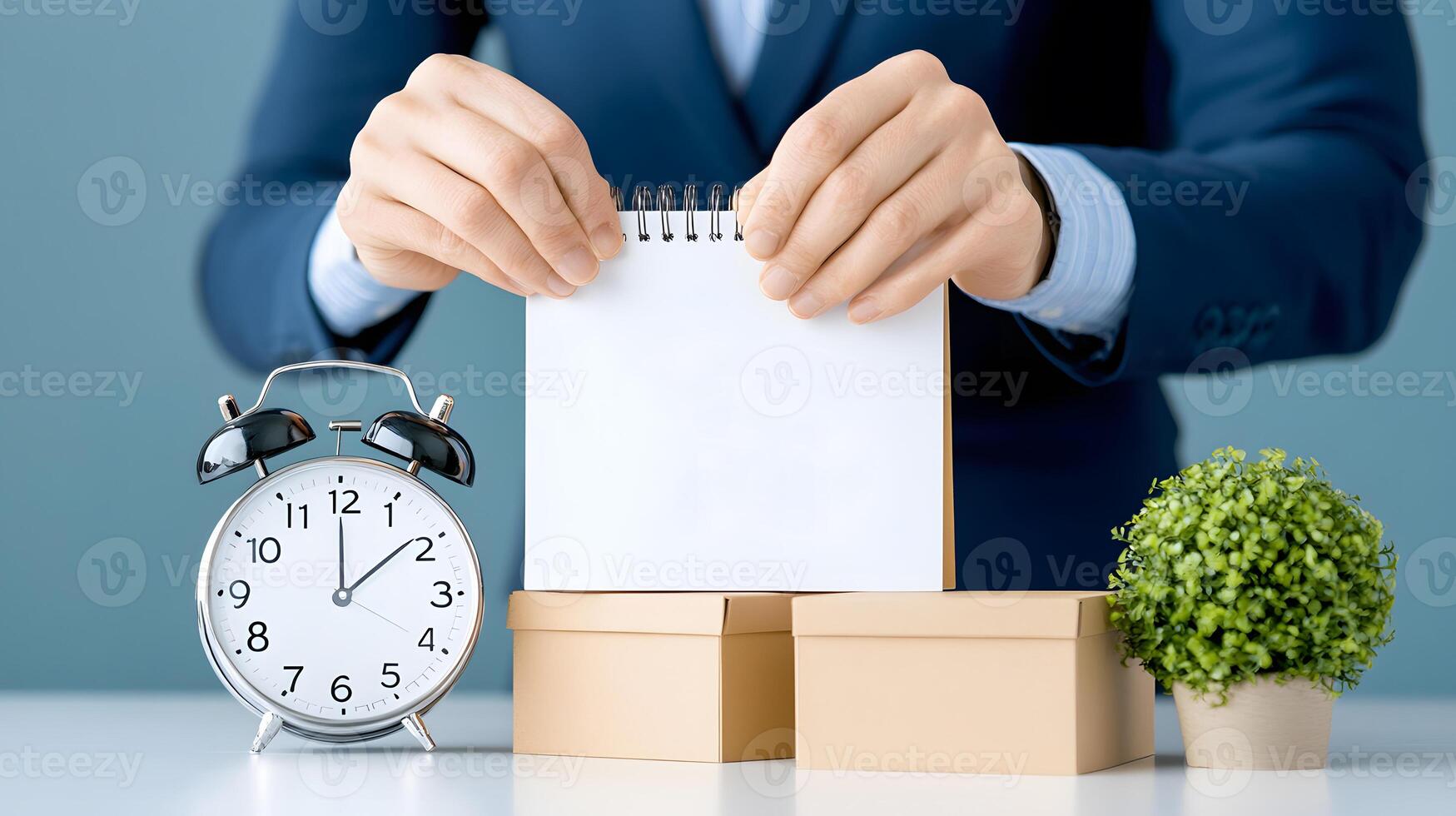 Close-up of hands filling in a blank calendar with deadlines, surrounded by productivity tools photo
