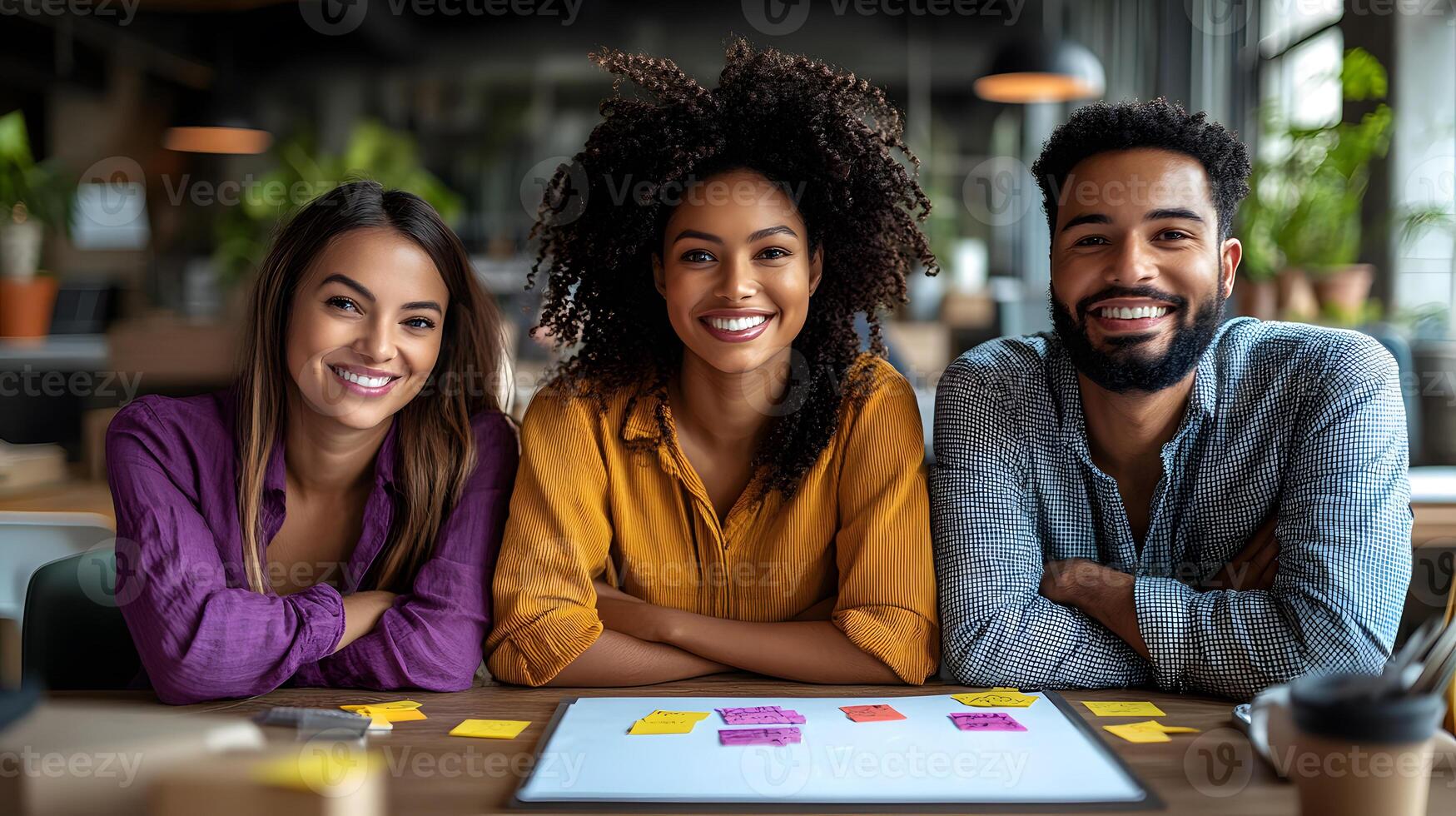 creative team brainstorming business target markets, vibrant sticky notes on a board, teamwork and innovation theme, casual yet professional setting photo