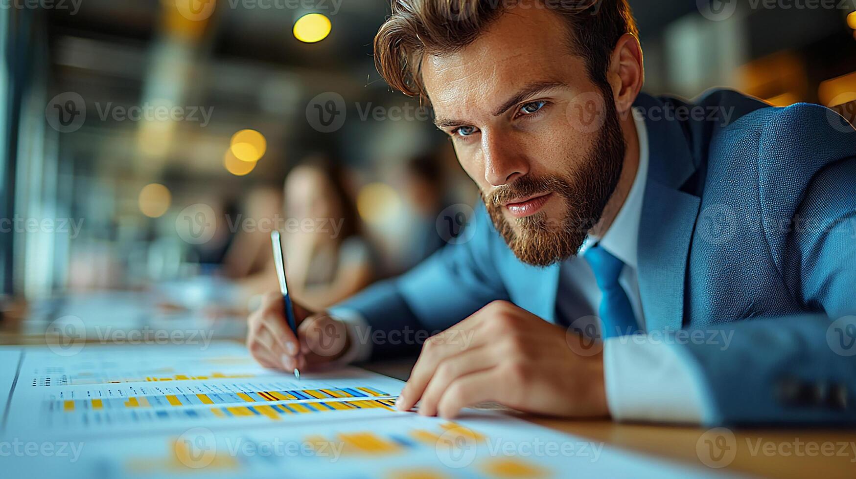 Business plan presentation centered around a strategic timeline and essential objectives. photo