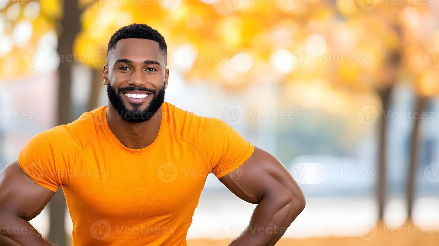 A fitness enthusiast stretching in a park emphasizing flexibility and focus on health photo