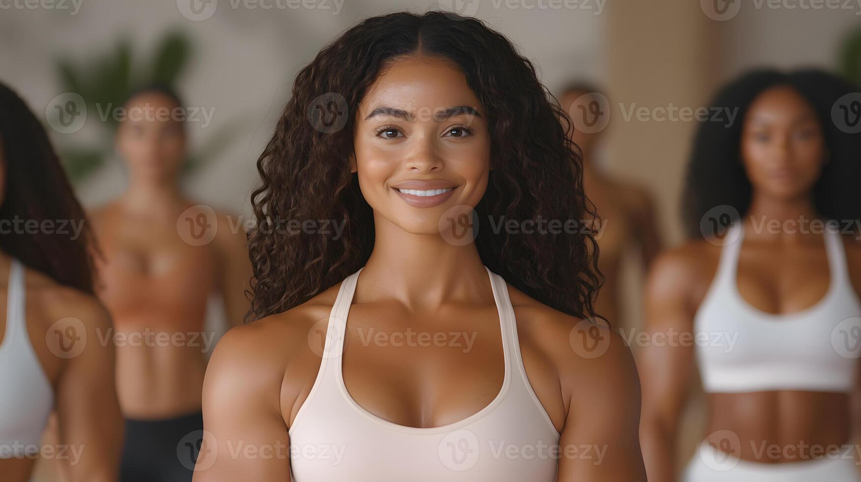 A group fitness class performing high energy exercises in a spacious gym, dynamic and inspiring photo