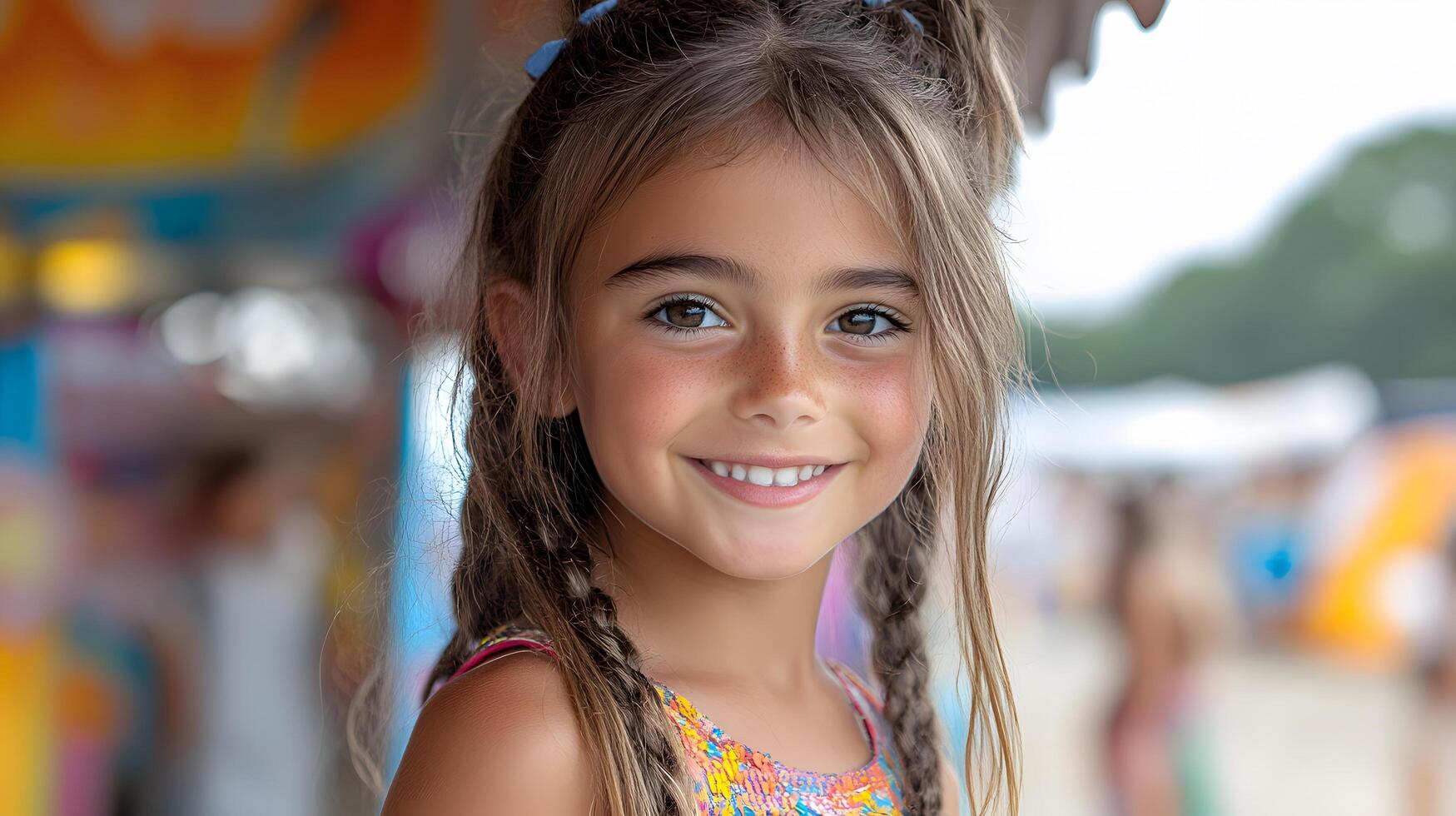 Children enjoying face painting and games at a local summer fair photo
