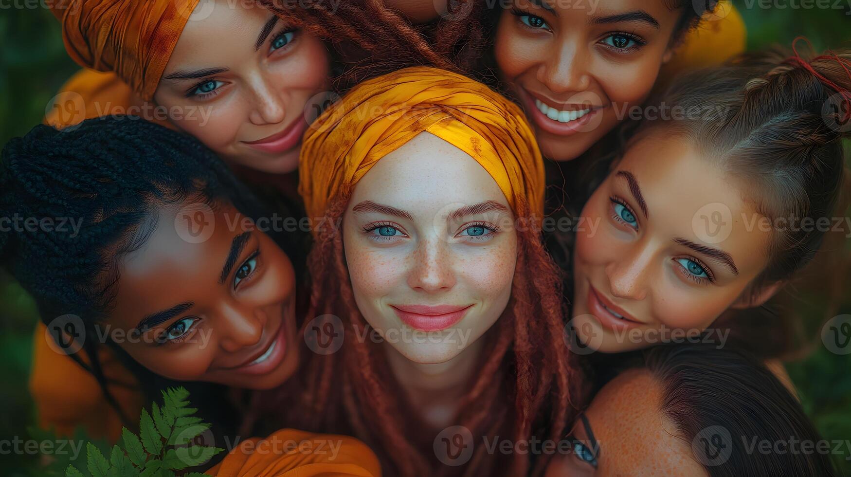 Women of different backgrounds forming a circle, symbolizing unity and shared strength photo