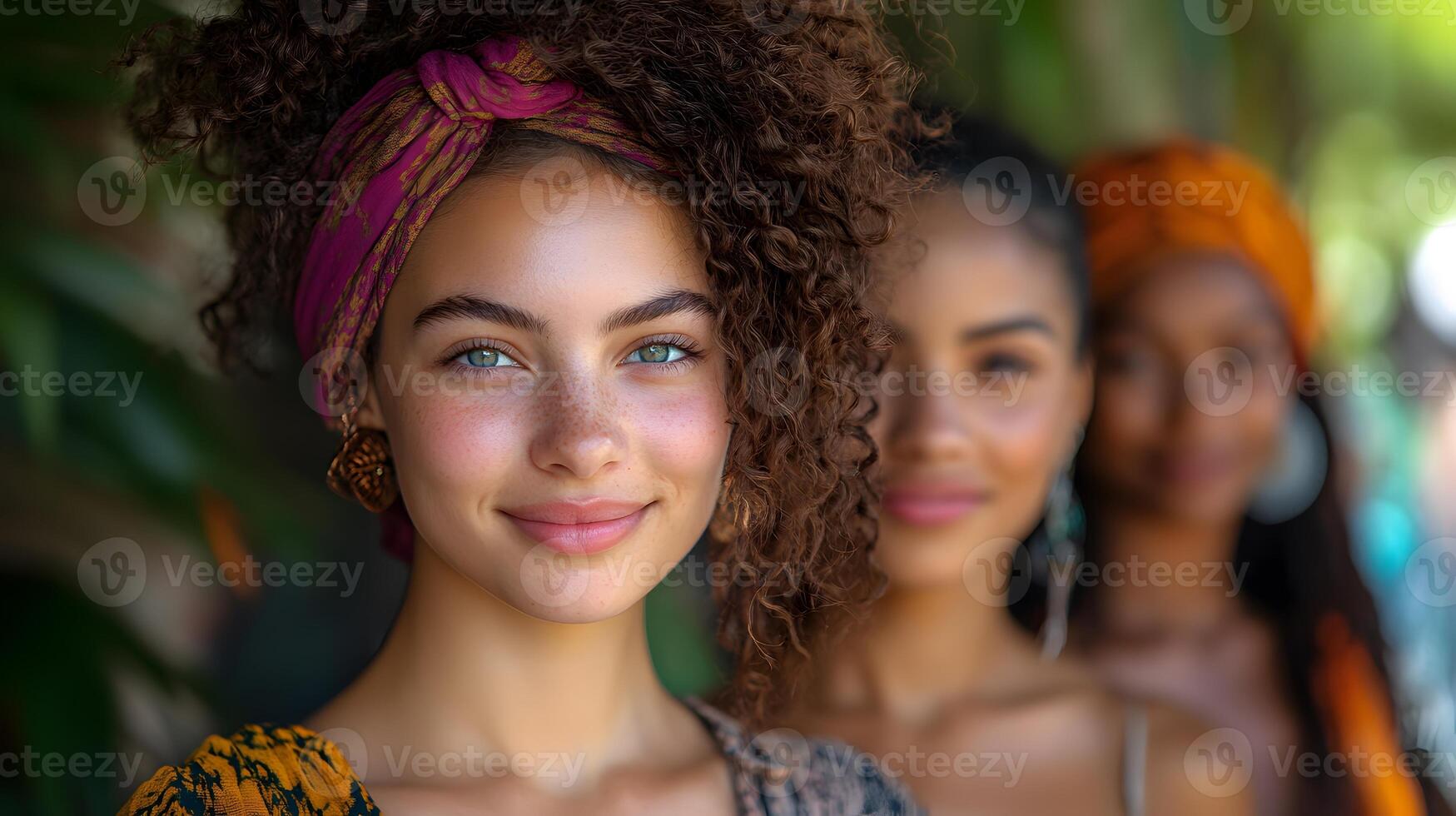 diverse women standing confidently together in a vibrant outdoor setting, showcasing unity and strength photo