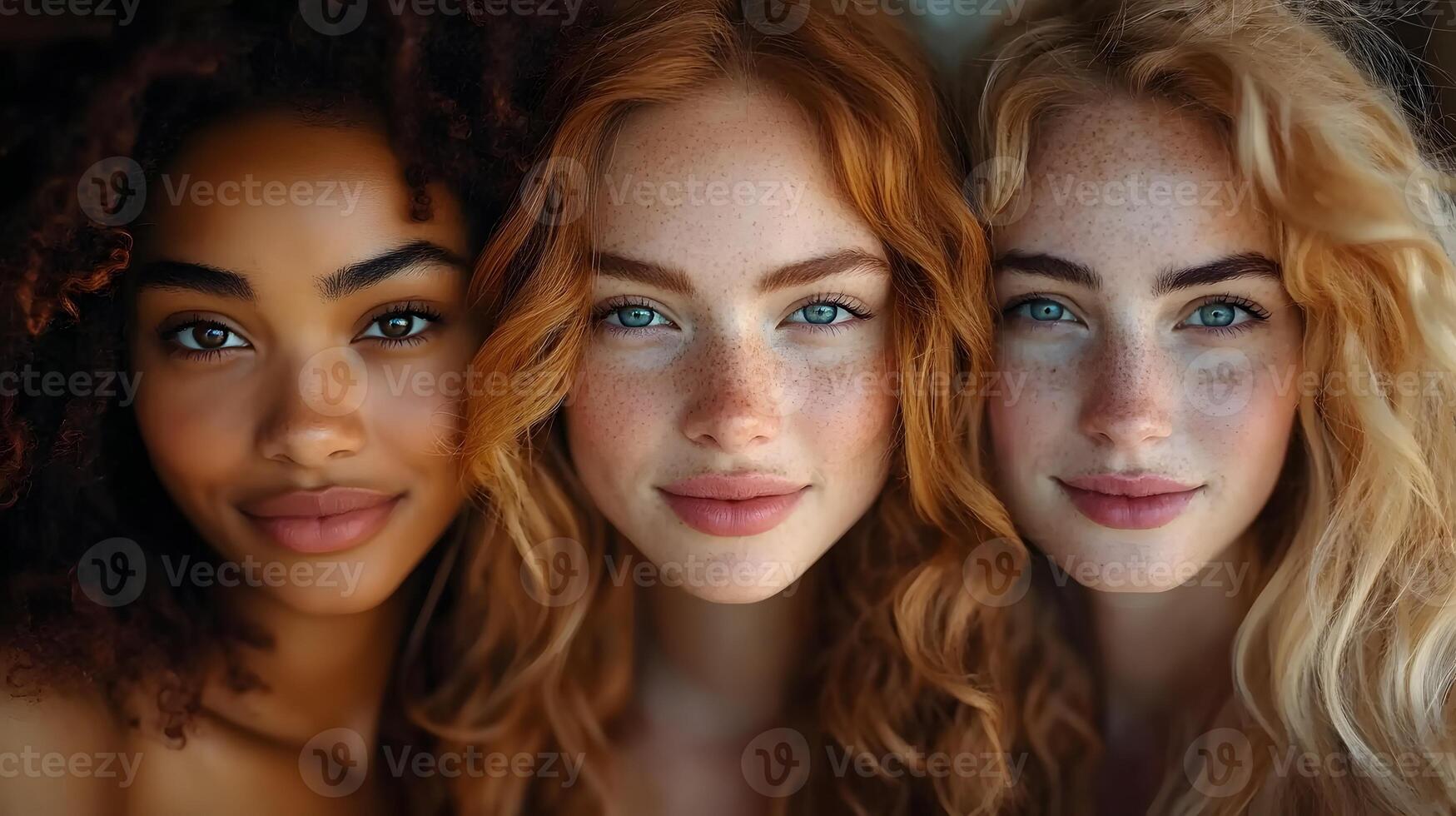Multicultural group of women embracing each other warmly in a cozy indoor space, highlighting unity and love photo