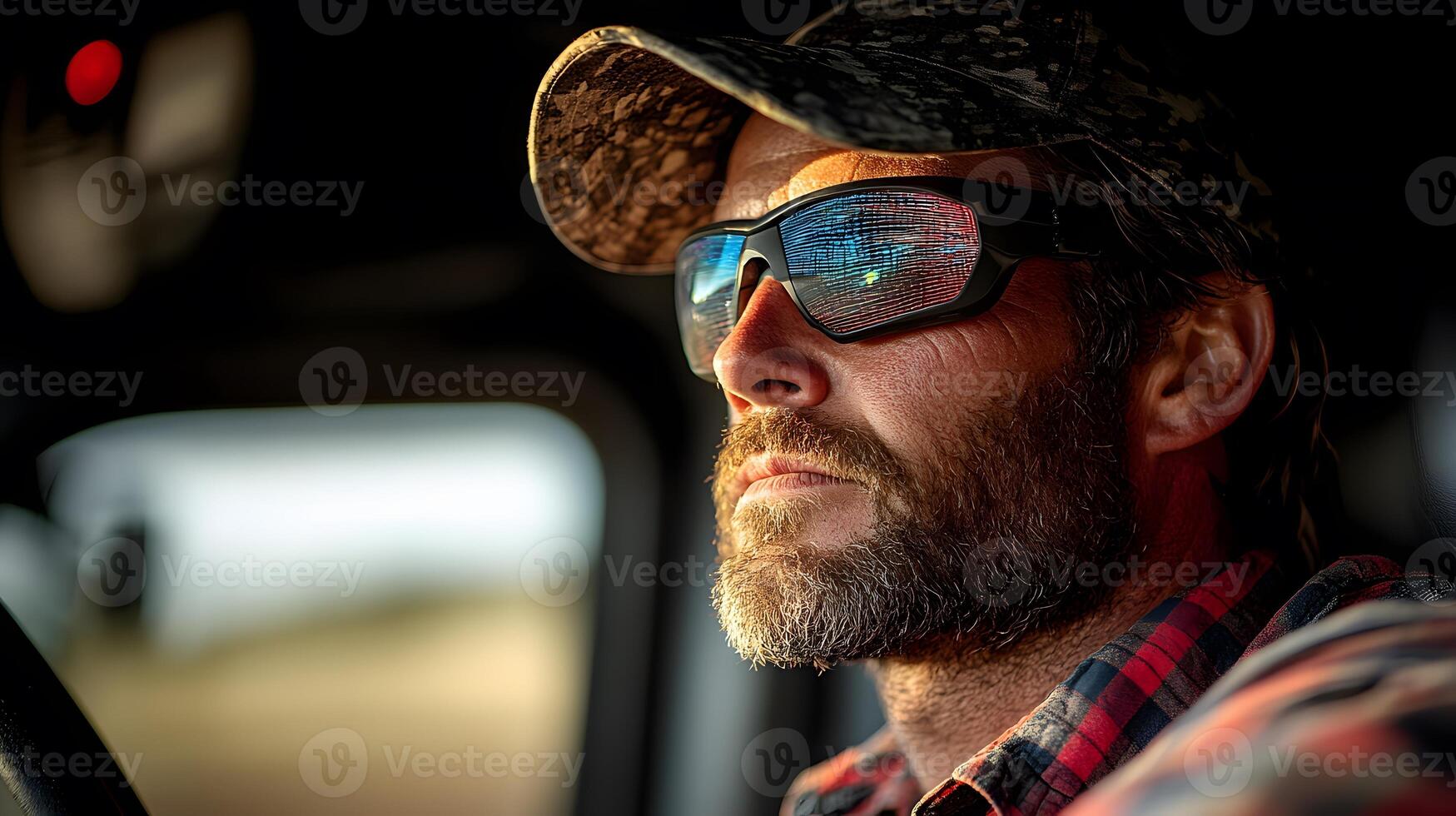 Farmers wearing smart helmets with augmented displays, improving safety and efficiency photo