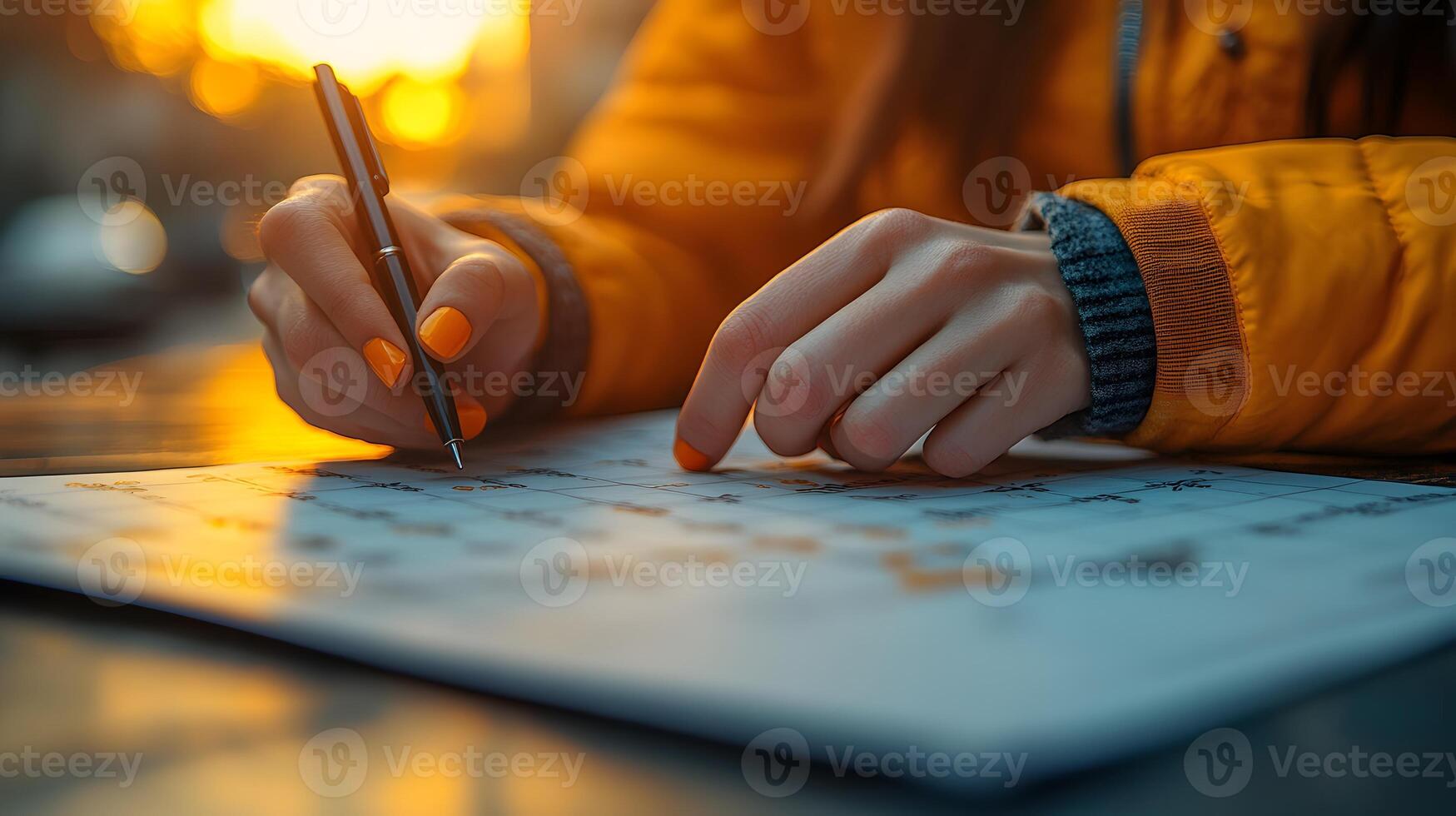 High-resolution image of a focused individual setting reminders on a calendar photo
