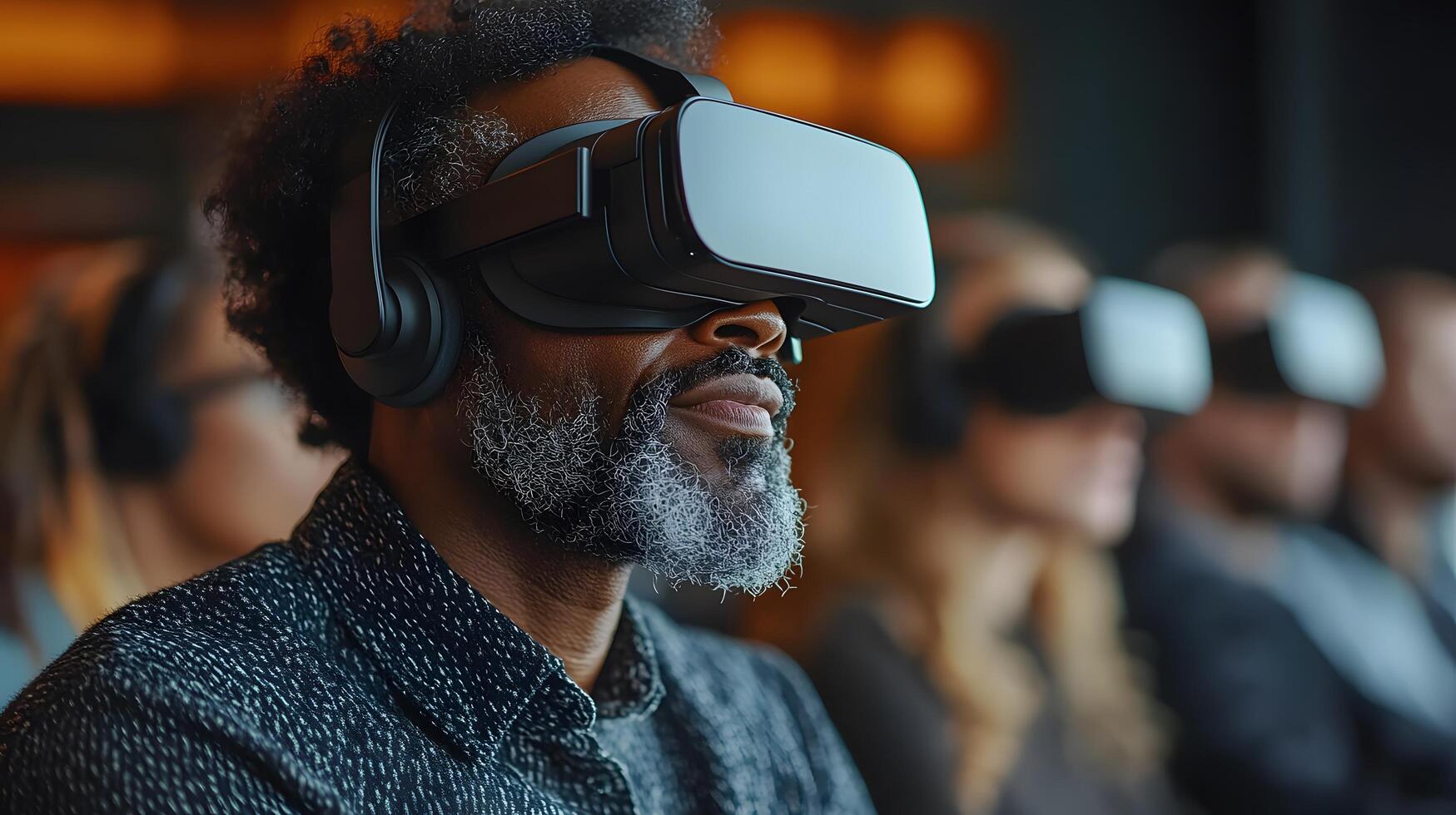 Professionals using VR headsets for advanced data visualization during project meeting photo