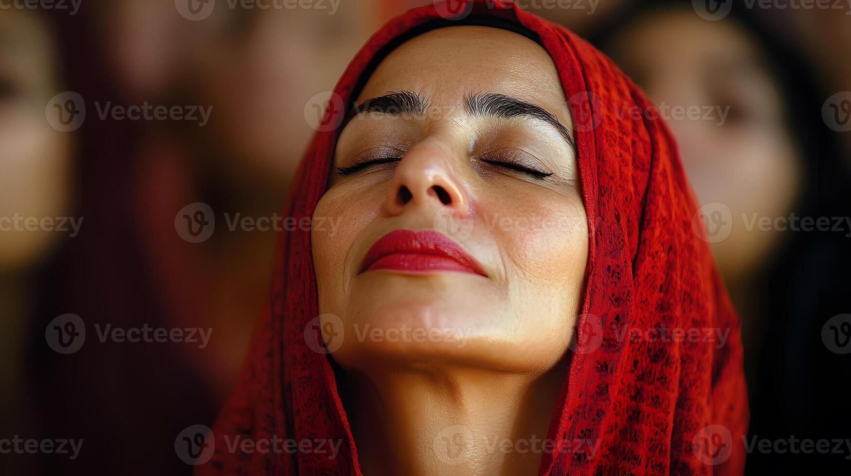 Tunisian citizens singing the national anthem together in a community celebration photo