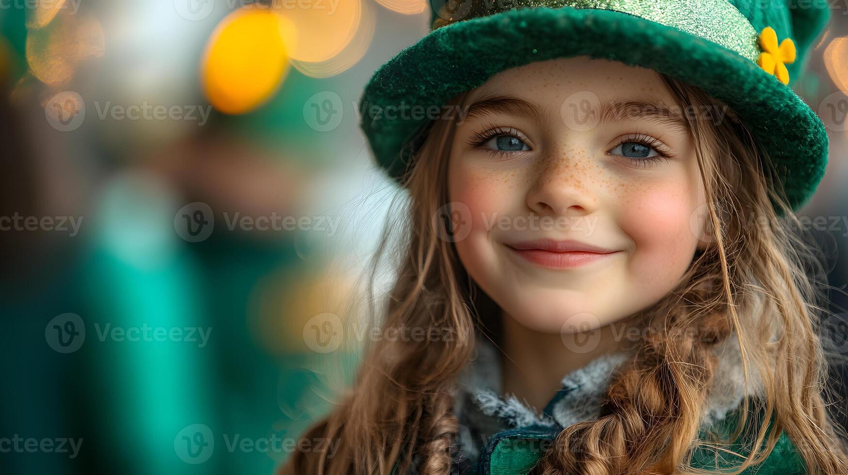 Children in green costumes playing games and enjoying activities during a Saint Patricks Day parade photo