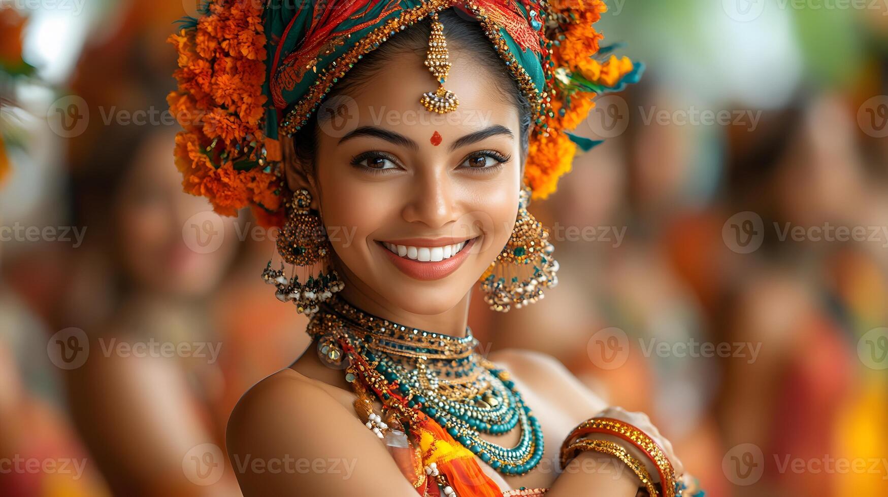 Close-up of a traditional Kandyan dancer performing at an Independence Day celebration, colorful attire and dynamic pose photo