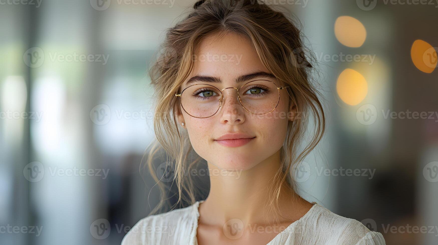 Woman in a bright office using an AI assistant to organize meetings and reminders photo