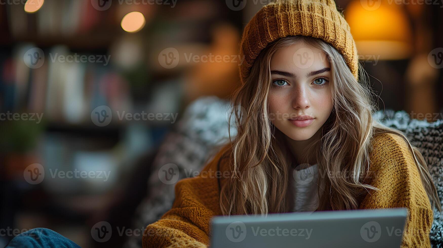 Teenager using a voice assistant to organize study schedules in a bright study room. photo