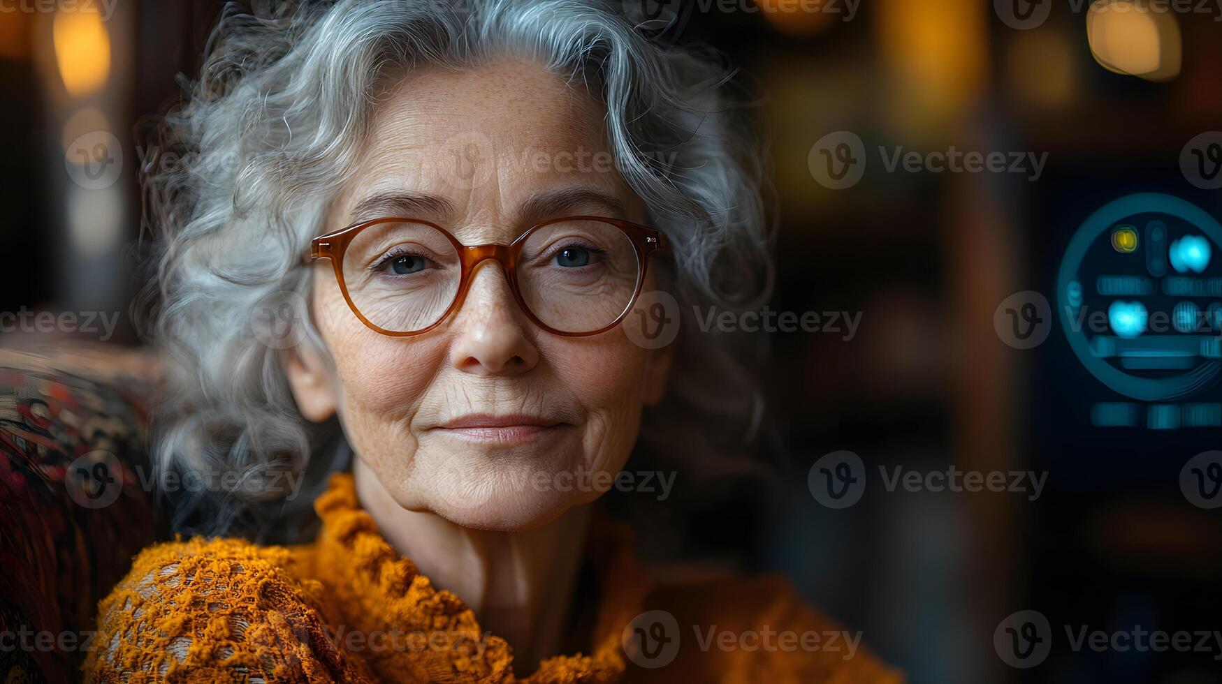 Senior relaxing at home with an AI-supported health monitoring system photo