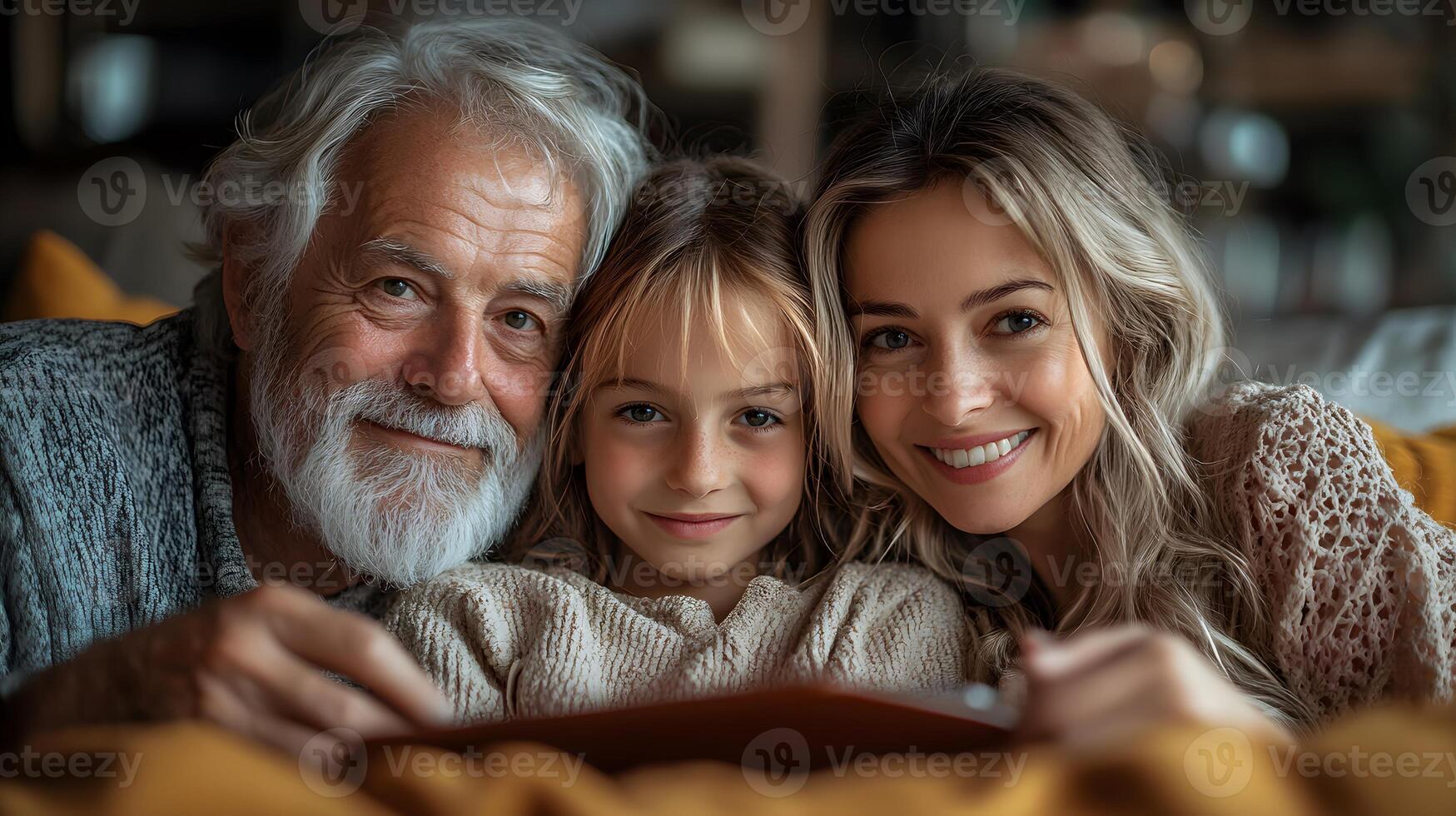 Family assisting an elderly relative with wearable health technology and AI monitoring photo