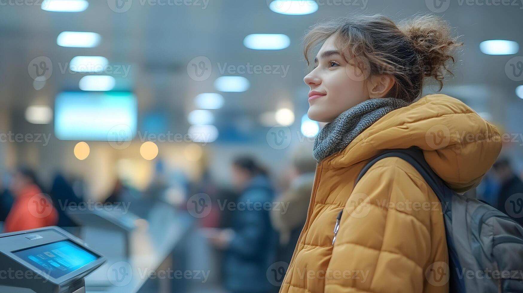 Patients interacting with AI kiosks for self check in at hospitals photo