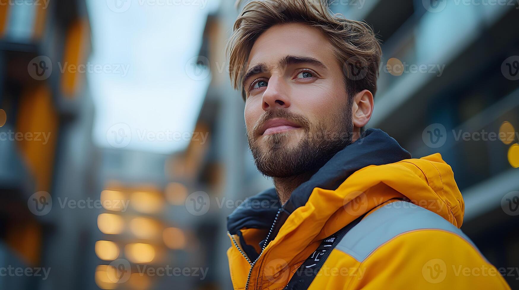 A construction worker using AI-powered wearable tech to track health and performance on-site photo